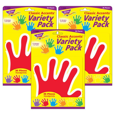 Trend Enterprises Handprints Classic Accents Variety Pack, 36 Per Pack, PK3 T10930